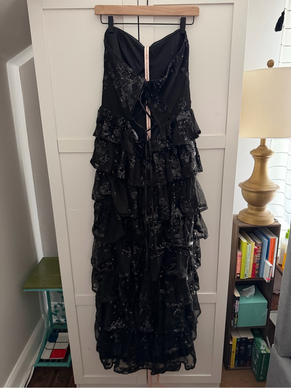 NWT! Lulus Definite Glamour Black Sequin Strapless Bustier Maxi Dress - Size XL - Picture 9 of 14